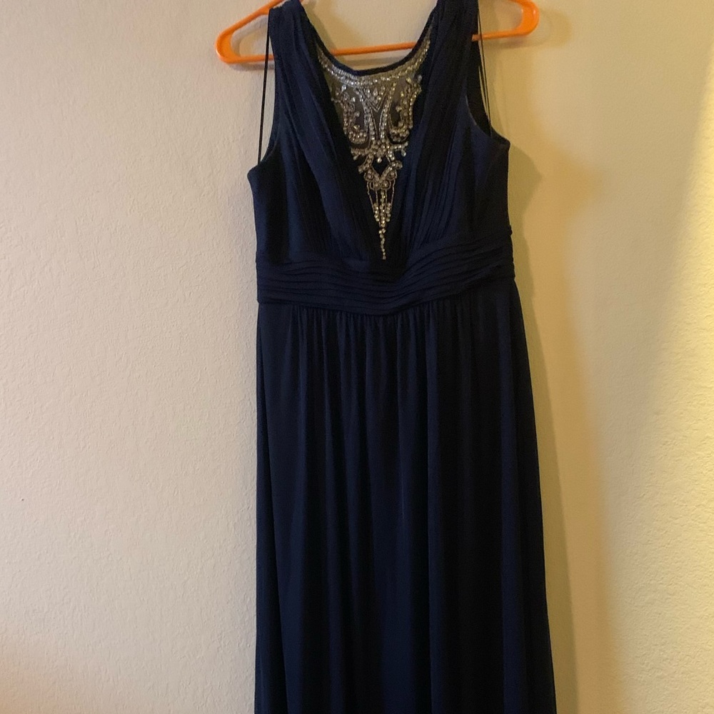 Floor length navy bridesmaid dress